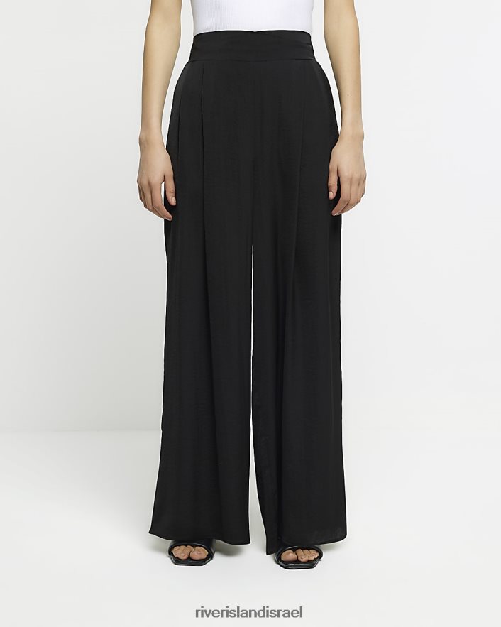 לבוש River Island מכנסי סאטן לרגליים רחבות שָׁחוֹר נשים BDZ4081455