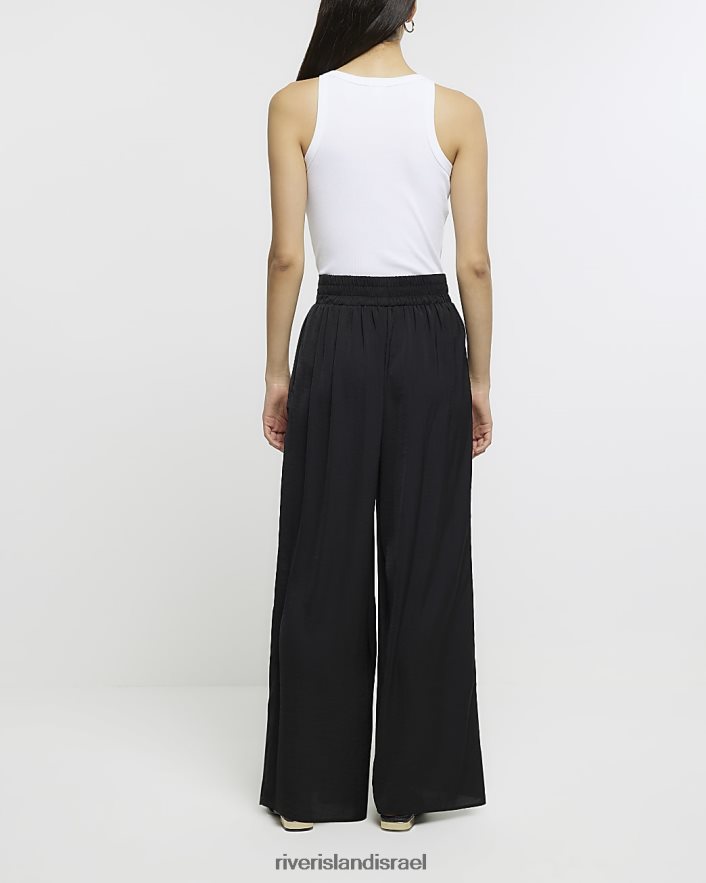 לבוש River Island מכנסי סאטן לרגליים רחבות שָׁחוֹר נשים BDZ4081455