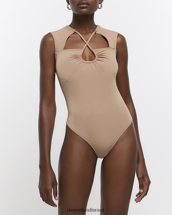 לבוש River Island חתוך בגד גוף מרופט בז' נשים BDZ4081463