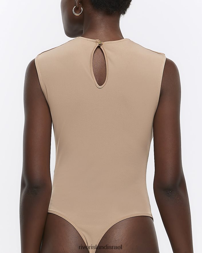 לבוש River Island חתוך בגד גוף מרופט בז' נשים BDZ4081463