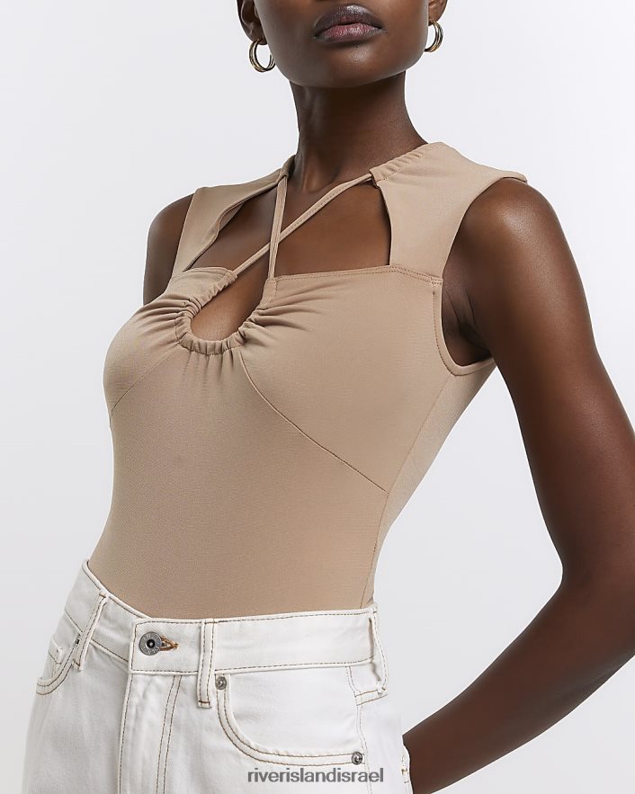 לבוש River Island חתוך בגד גוף מרופט בז' נשים BDZ4081463