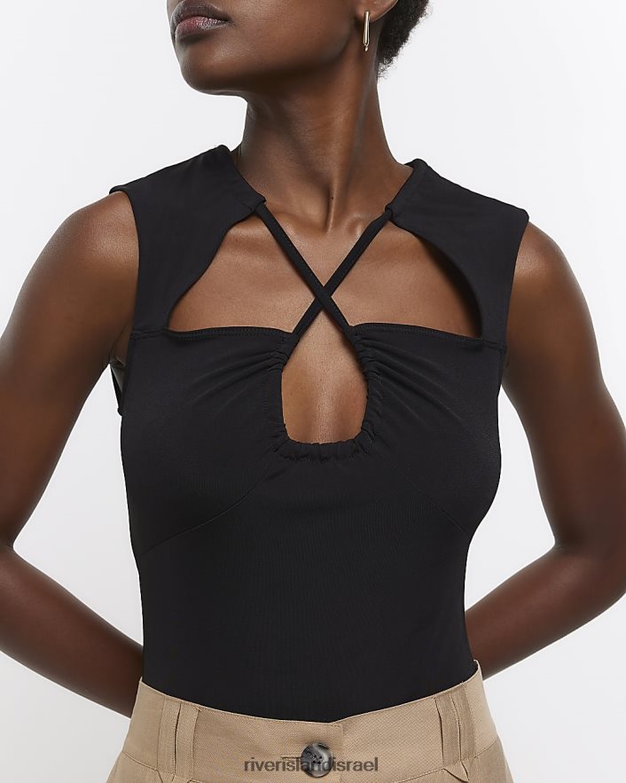 לבוש River Island חתוך בגד גוף מרופט שָׁחוֹר נשים BDZ4081464