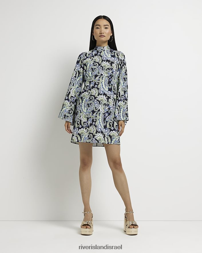 לבוש River Island שמלת מיני שרוולי חליל פייזלי שָׁחוֹר נשים BDZ4081467