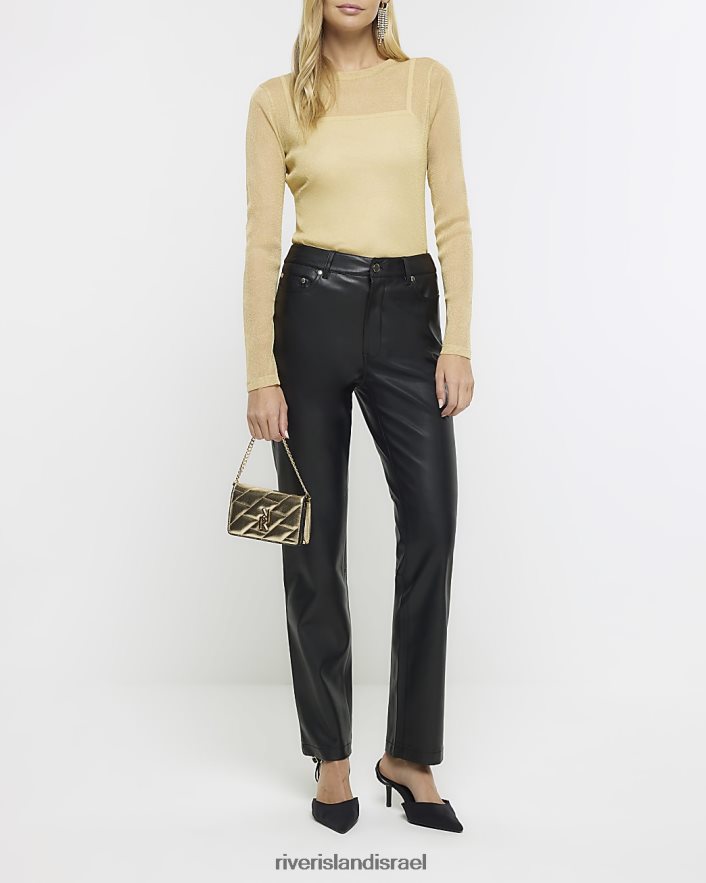 לבוש River Island חלק עליון רשת מתכתי זהב נשים BDZ408146