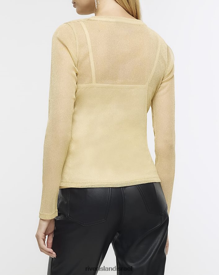 לבוש River Island חלק עליון רשת מתכתי זהב נשים BDZ408146