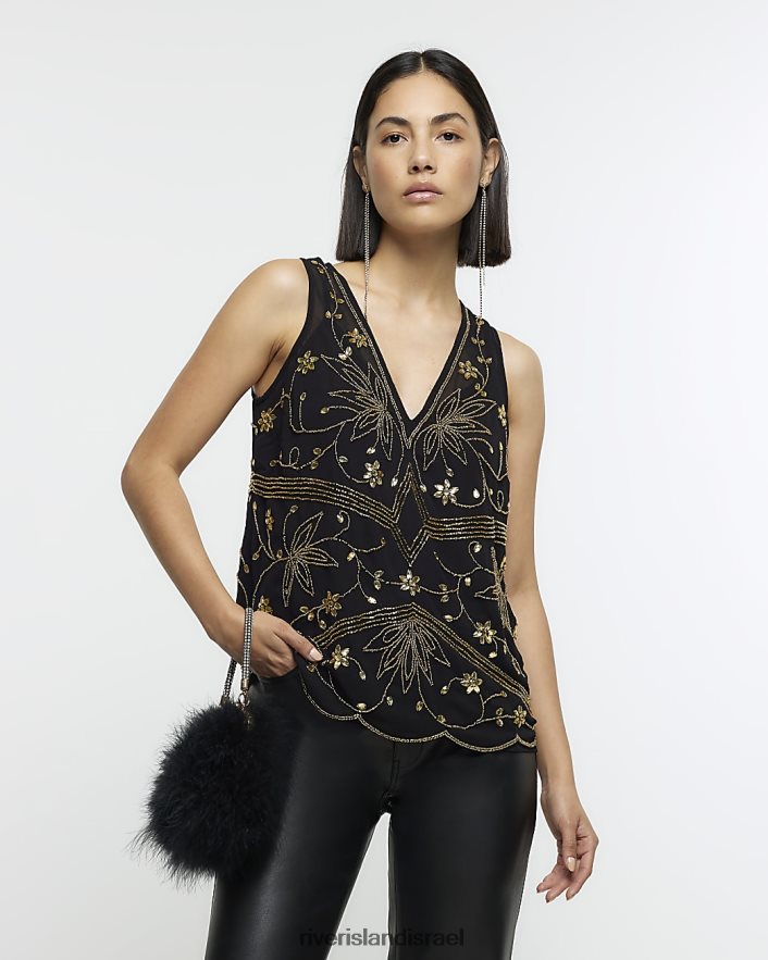 לבוש River Island גופייה מעוטרת שָׁחוֹר נשים BDZ408147