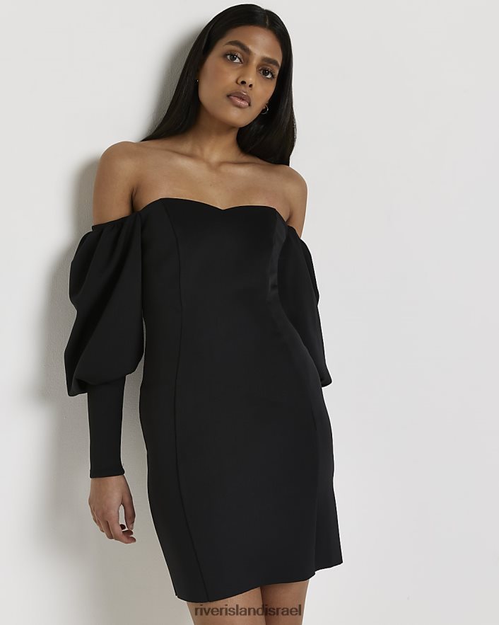 לבוש River Island שמלת מיני ברדו בודוקון שָׁחוֹר נשים BDZ4081478