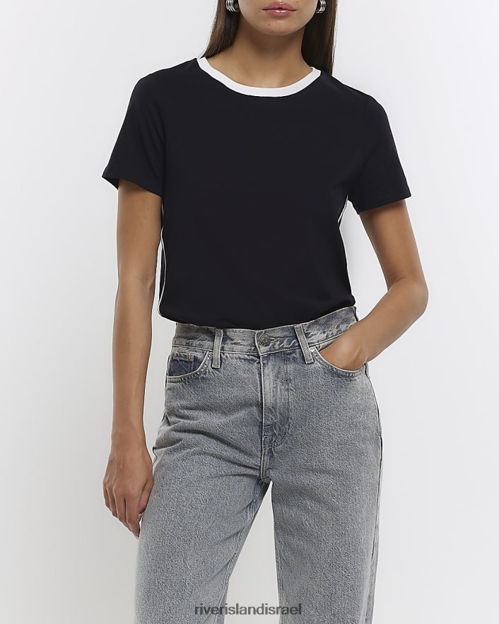 לבוש River Island חולצת טריקו מודבקת שָׁחוֹר נשים BDZ4081496