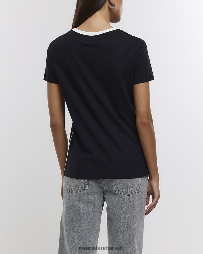 לבוש River Island חולצת טריקו מודבקת שָׁחוֹר נשים BDZ4081496