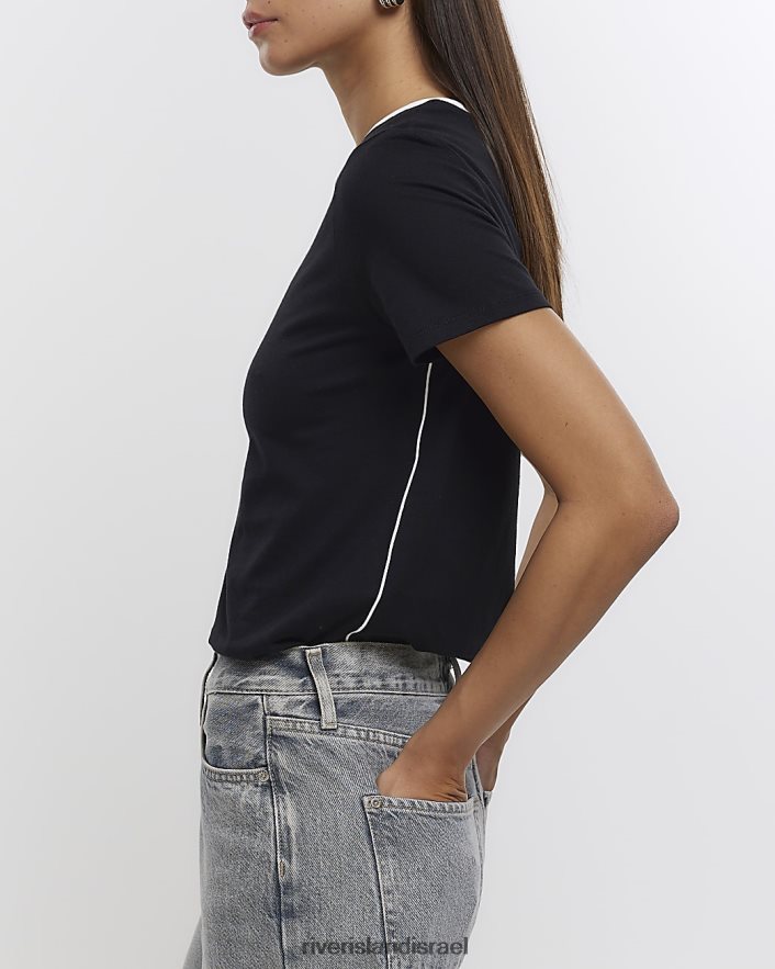 לבוש River Island חולצת טריקו מודבקת שָׁחוֹר נשים BDZ4081496