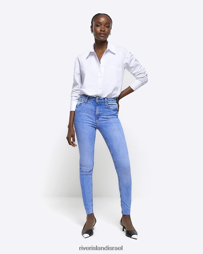 לבוש River Island ג'ינס מחוטב בגזרה גבוהה כְּחוֹל נשים BDZ4081497