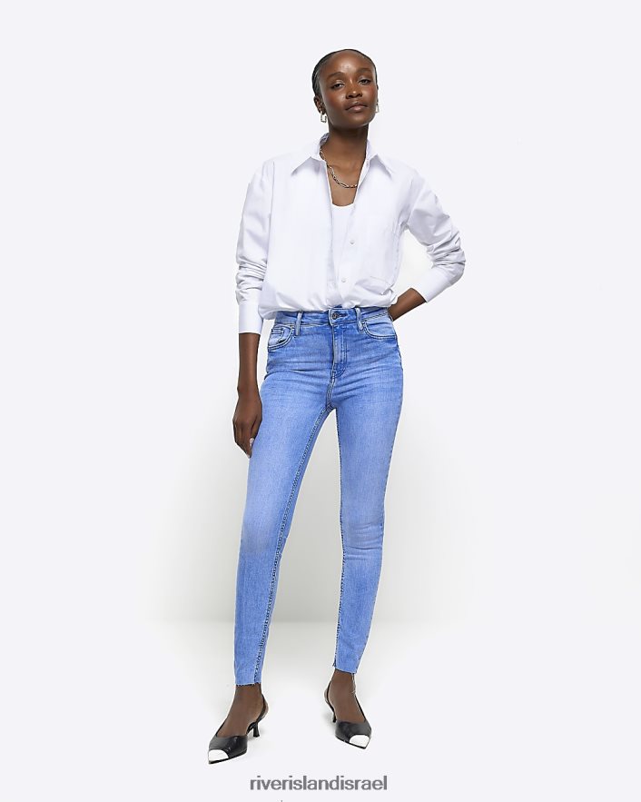 לבוש River Island ג'ינס מחוטב בגזרה גבוהה כְּחוֹל נשים BDZ4081497