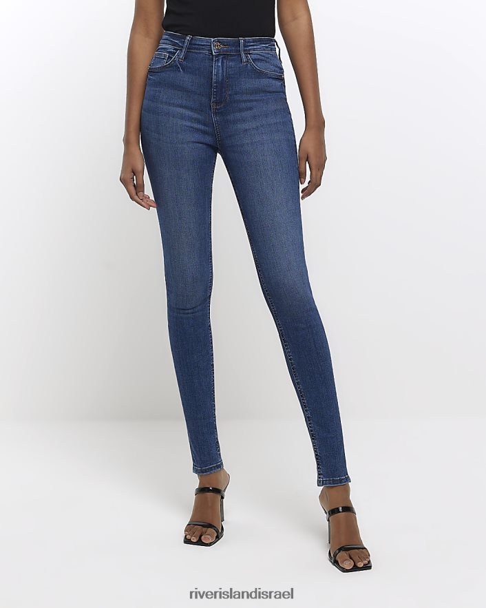 לבוש River Island ג'ינס סקיני מחוטב בגזרה גבוהה כְּחוֹל נשים BDZ4081499