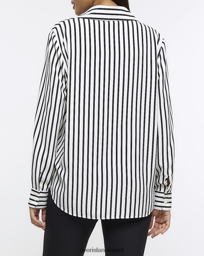 לבוש River Island חולצת קרפ עם שרוולים ארוכים בפס שָׁחוֹר נשים BDZ408149