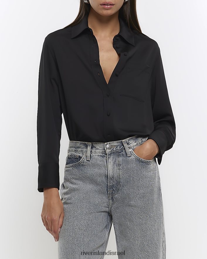 לבוש River Island חולצת שיפון עם שרוולים ארוכים שָׁחוֹר נשים BDZ4081501