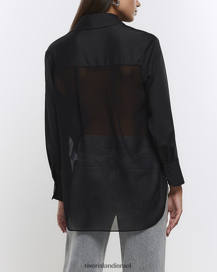 לבוש River Island חולצת שיפון עם שרוולים ארוכים שָׁחוֹר נשים BDZ4081501
