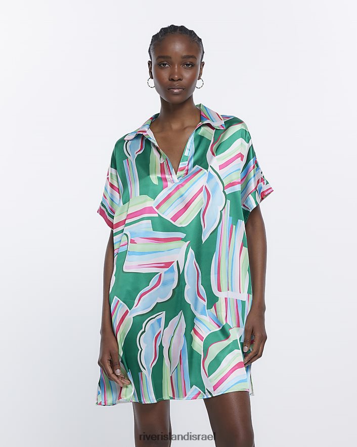 לבוש River Island שמלת מיני חולצה בהדפס מופשט ירוק נשים BDZ4081503