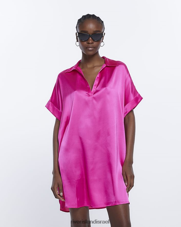 לבוש River Island שמלת מיני חולצה עם שרוולים קצרים וָרוֹד נשים BDZ4081504