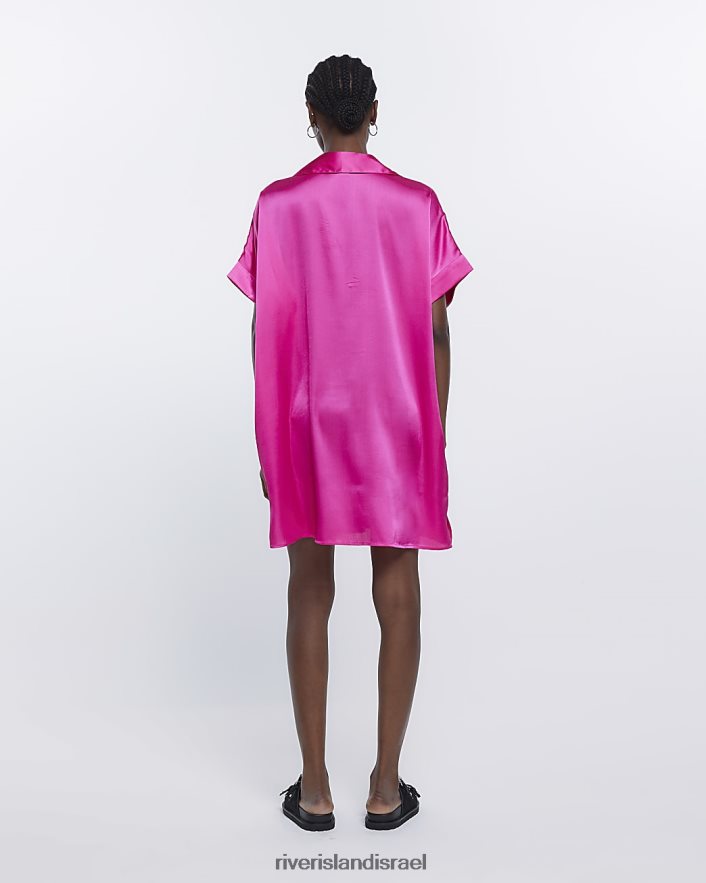 לבוש River Island שמלת מיני חולצה עם שרוולים קצרים וָרוֹד נשים BDZ4081504