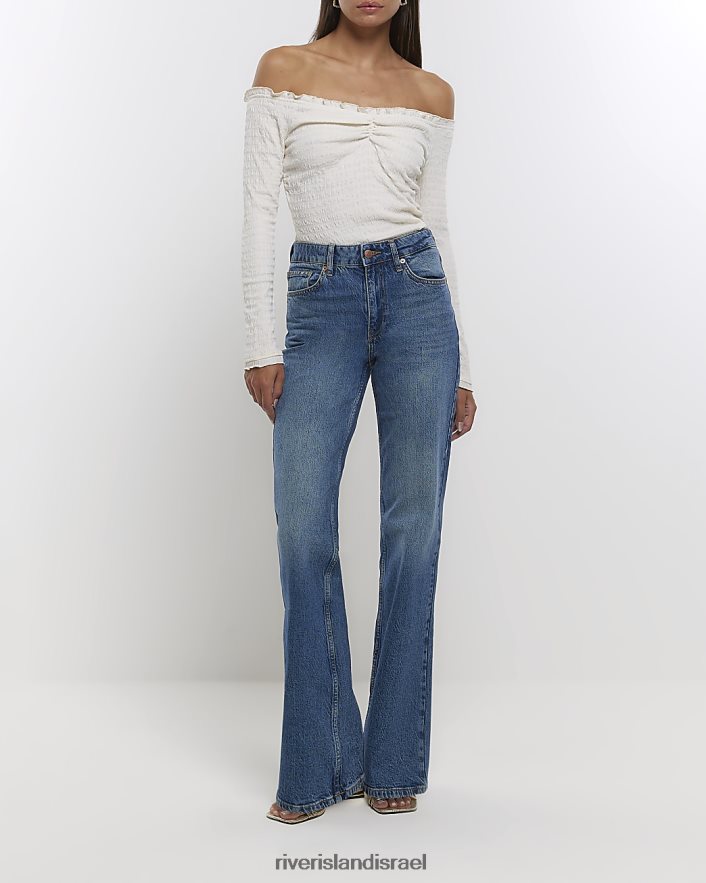 לבוש River Island טופ ברדו עם שרוול ארוך קרם נשים BDZ4081506