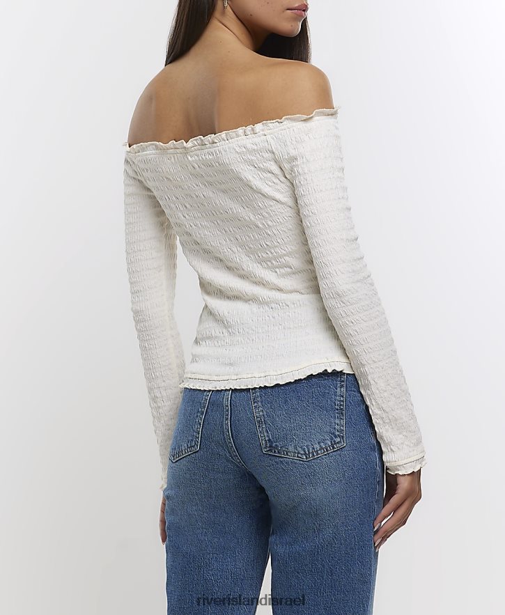 לבוש River Island טופ ברדו עם שרוול ארוך קרם נשים BDZ4081506