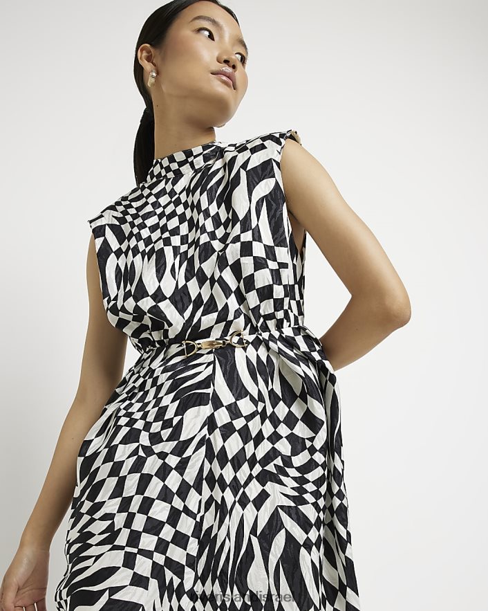 לבוש River Island בדוק שמלת מידי סאטן משמרת שָׁחוֹר נשים BDZ4081509