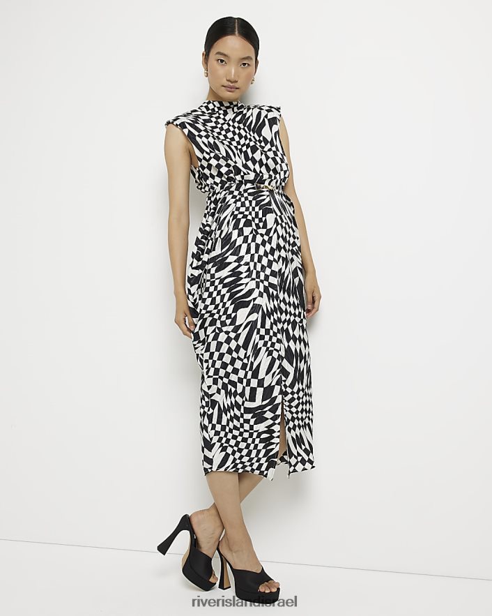 לבוש River Island בדוק שמלת מידי סאטן משמרת שָׁחוֹר נשים BDZ4081509