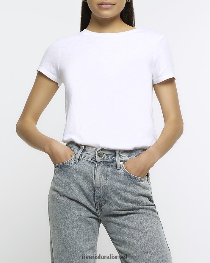 לבוש River Island חולצת טריקו עם שרוולים קצרים לבן נשים BDZ4081512