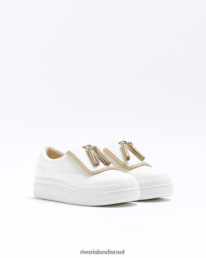 הַנעָלָה River Island נעלי נעליים מעור דמוי ציצית לבן נשים BDZ4081517