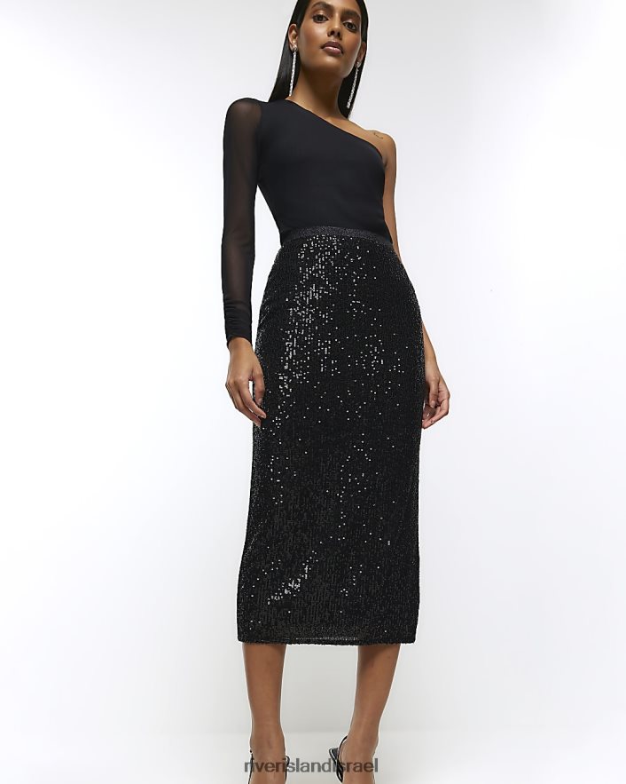 לבוש River Island חצאית מידי נצנצים שָׁחוֹר נשים BDZ408152