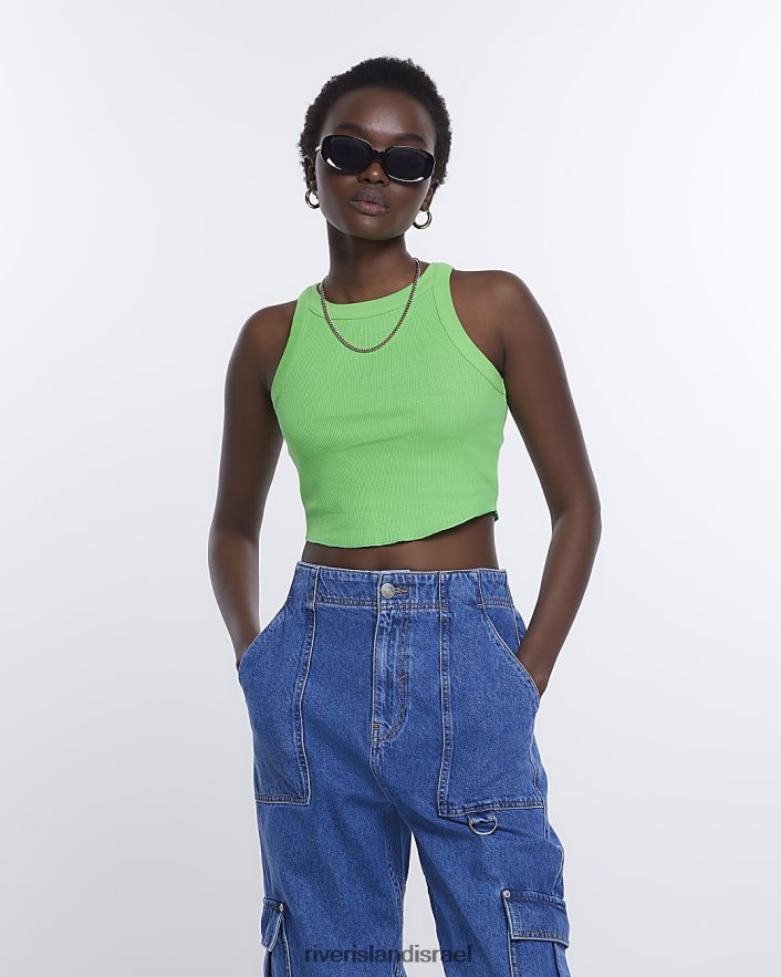 לבוש River Island עליונית קרופ רייסר מצולעת ירוק נשים BDZ4081536