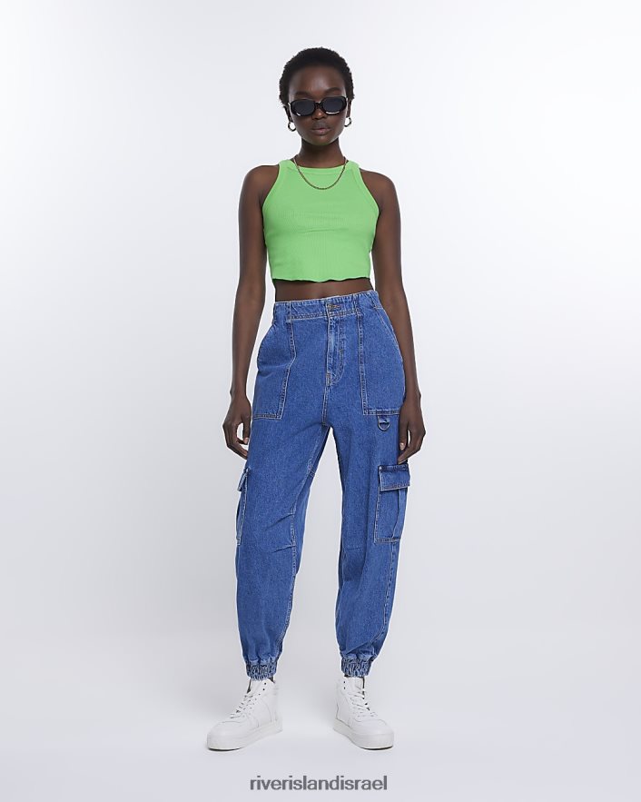 לבוש River Island עליונית קרופ רייסר מצולעת ירוק נשים BDZ4081536