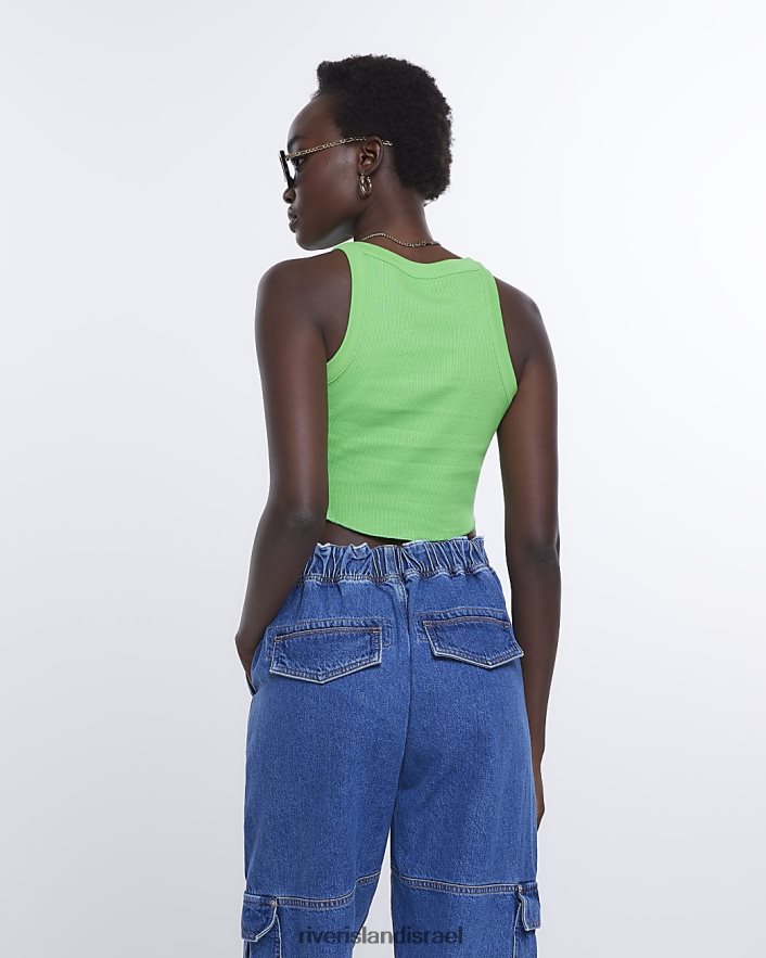 לבוש River Island עליונית קרופ רייסר מצולעת ירוק נשים BDZ4081536