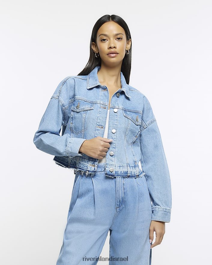 לבוש River Island ג'קט ג'ינס קרופ כְּחוֹל נשים BDZ4081541