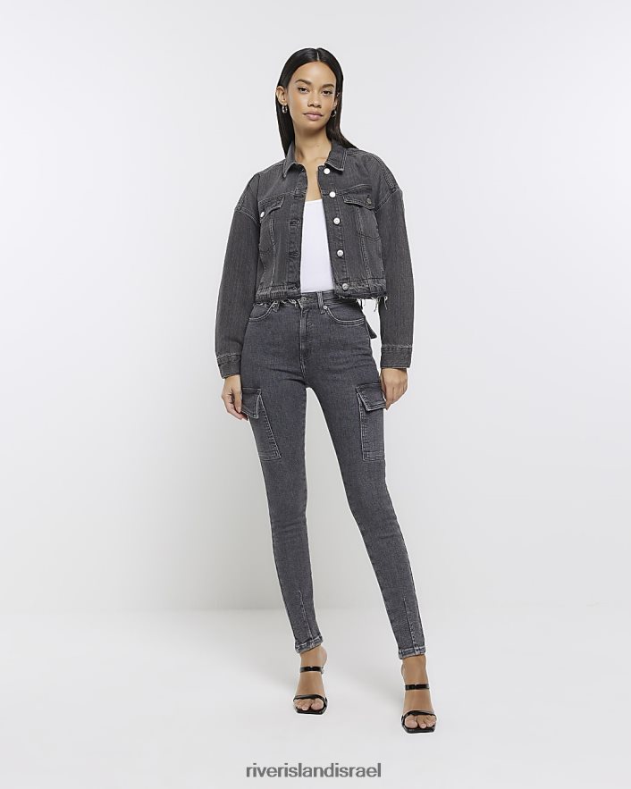 לבוש River Island ז'קט ג'ינס קצוץ שָׁחוֹר נשים BDZ4081542