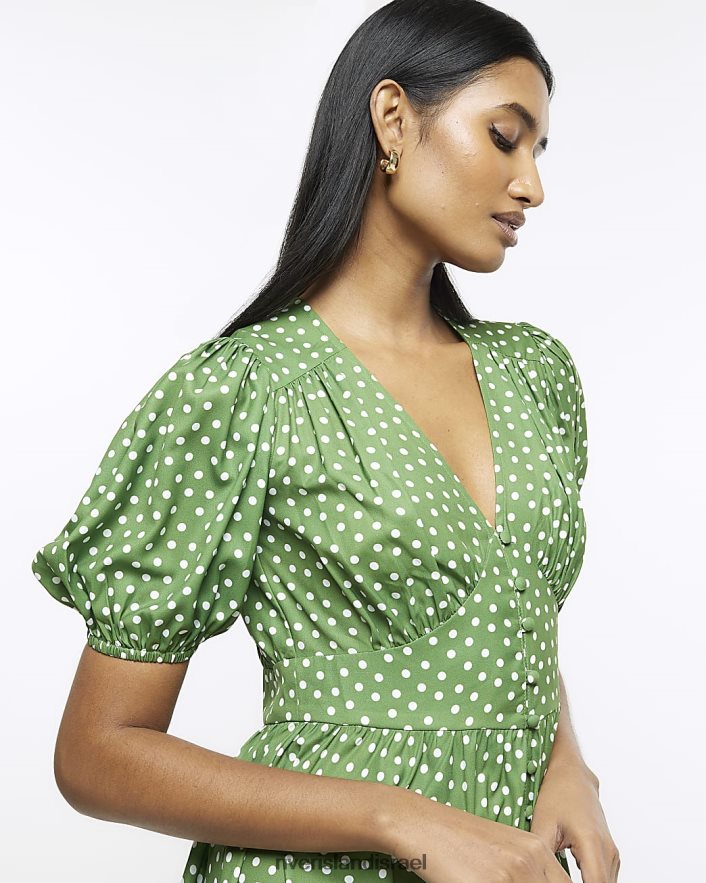 לבוש River Island שמלת מידי מתנדנדת עם שרוולים נפוחים חָקִי נשים BDZ4081560