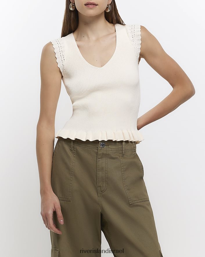 לבוש River Island אפוד סלסול סרוג קרם נשים BDZ4081562