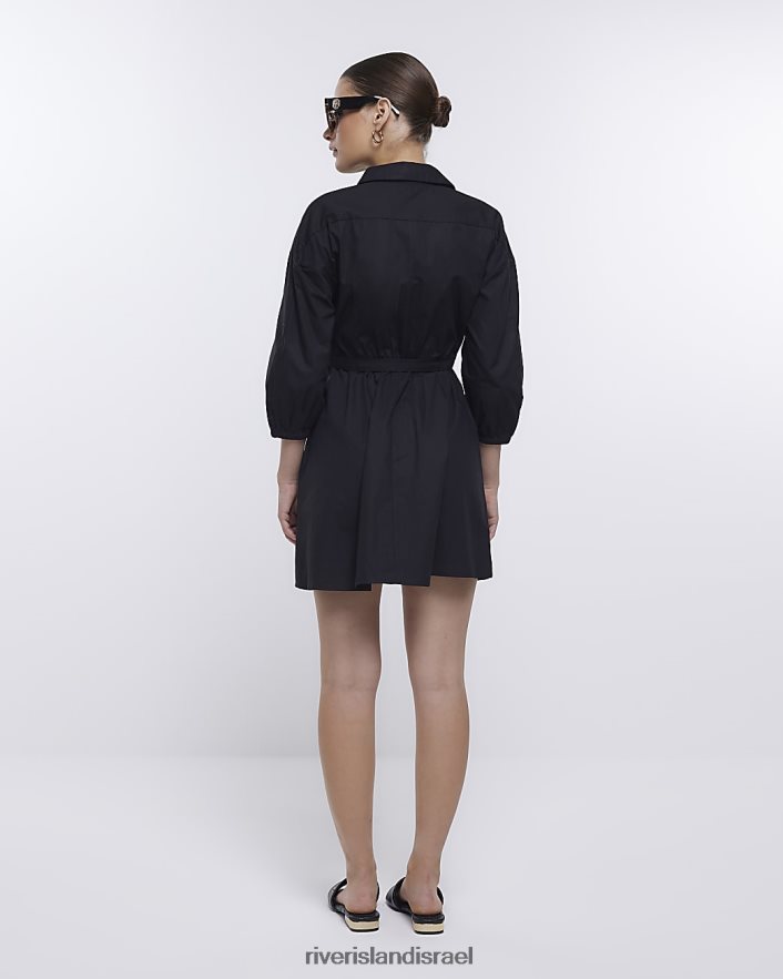 לבוש River Island שמלת מיני חולצה עם שרוולים ארוכים שָׁחוֹר נשים BDZ4081563