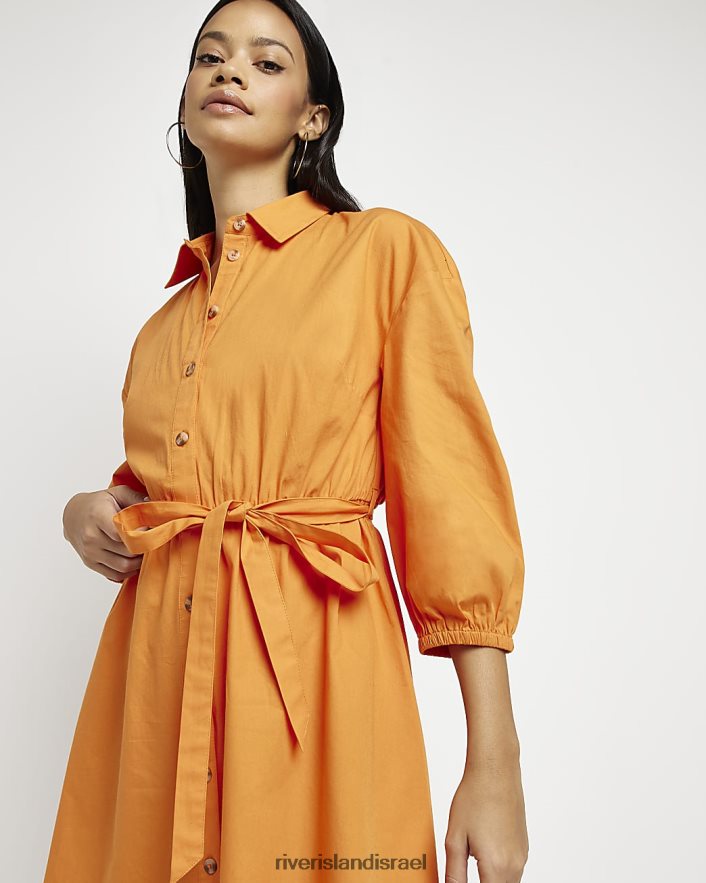 לבוש River Island שמלת מיני חולצה עם שרוולים ארוכים תפוז נשים BDZ4081564