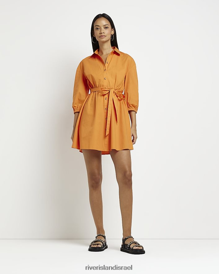 לבוש River Island שמלת מיני חולצה עם שרוולים ארוכים תפוז נשים BDZ4081564