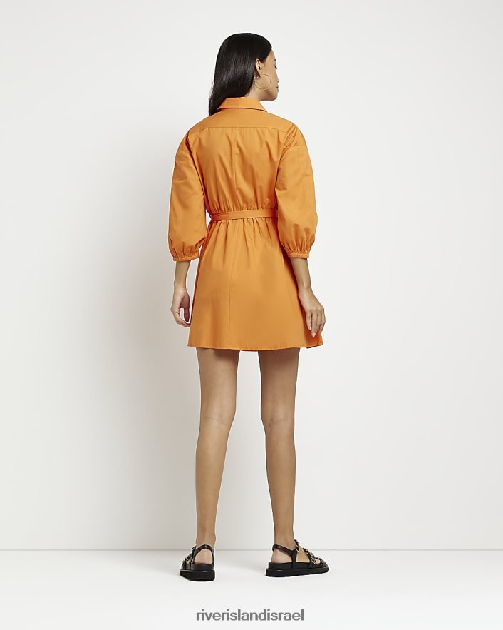לבוש River Island שמלת מיני חולצה עם שרוולים ארוכים תפוז נשים BDZ4081564