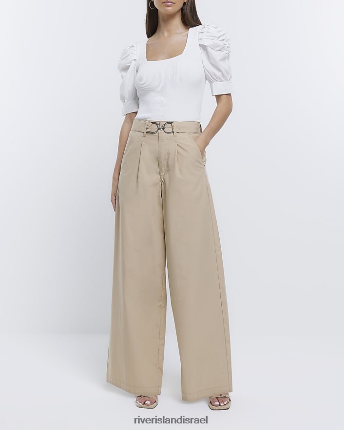 לבוש River Island חלק עליון עם שרוולים קצרים מרופטים לבן נשים BDZ4081567