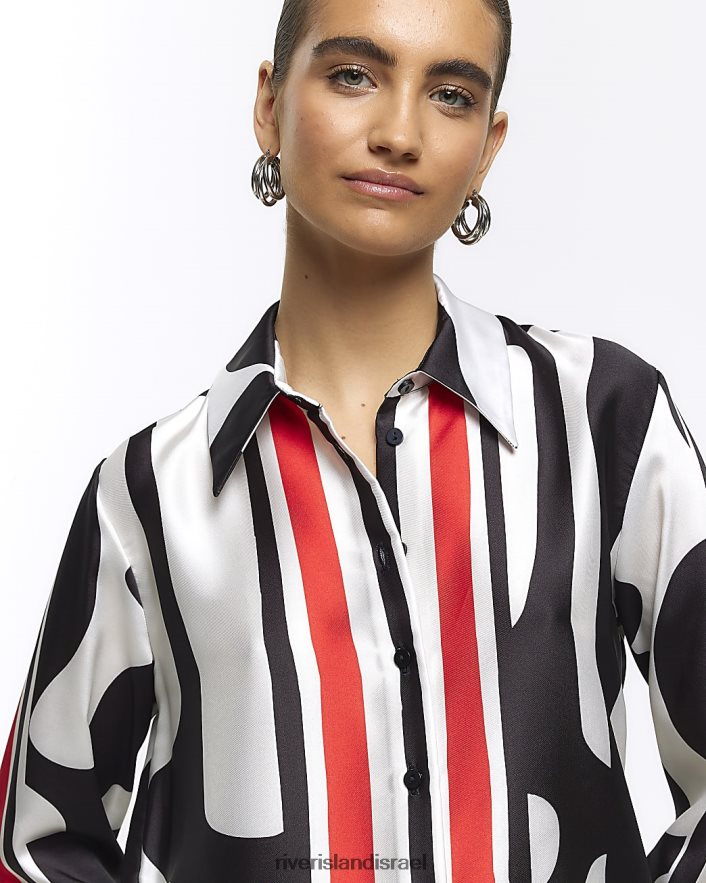 לבוש River Island חולצת אוברסייז אבסטרקטית סאטן אָדוֹם נשים BDZ408156