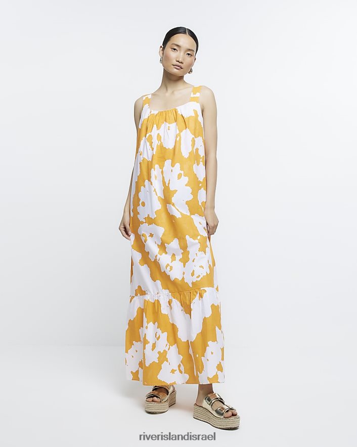 לבוש River Island שמלת מקסי מעונבת תפוז נשים BDZ4081577