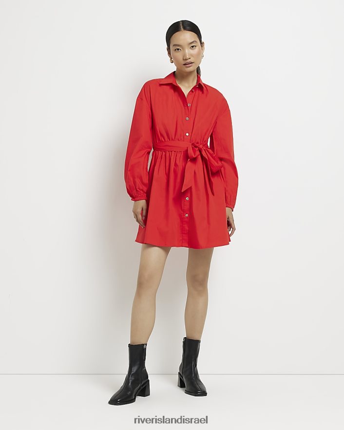לבוש River Island שמלת מיני חולצה עם שרוולים ארוכים אָדוֹם נשים BDZ4081579