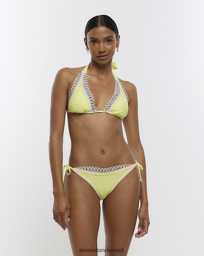 לבוש River Island טופ ביקיני משולש פרט תפר ירוק ליים נשים BDZ4081590