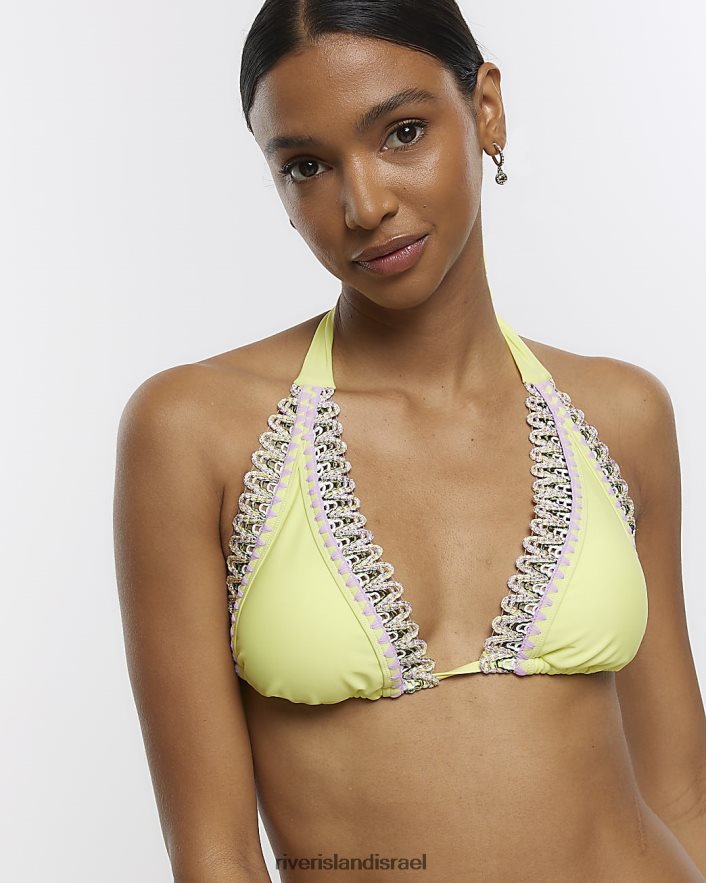 לבוש River Island טופ ביקיני משולש פרט תפר ירוק ליים נשים BDZ4081590