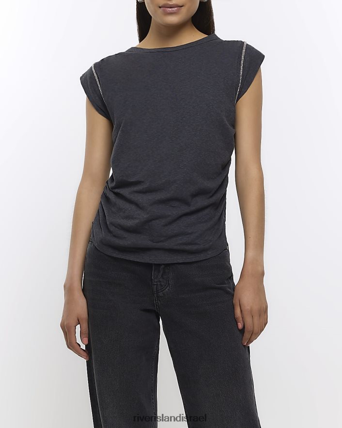 לבוש River Island חולצת טריקו בגזרת יהלומים אפור נשים BDZ4081599