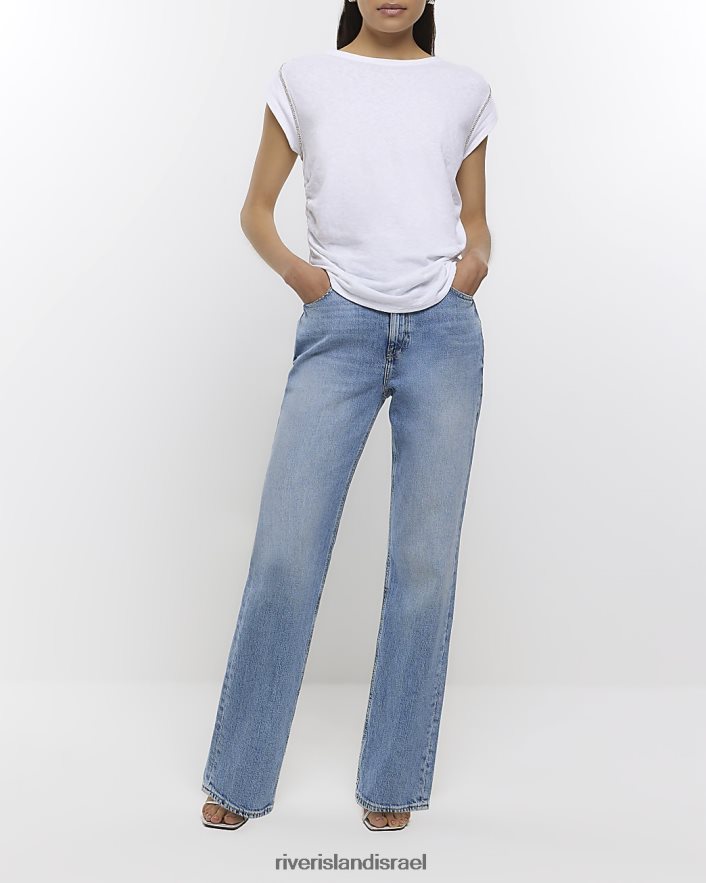 לבוש River Island חולצת טריקו בגזרת יהלומים לבן נשים BDZ4081600