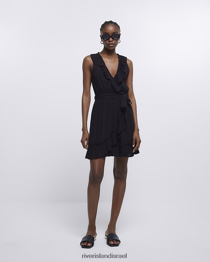 לבוש River Island שמלת סלסול לעטוף שָׁחוֹר נשים BDZ4081611